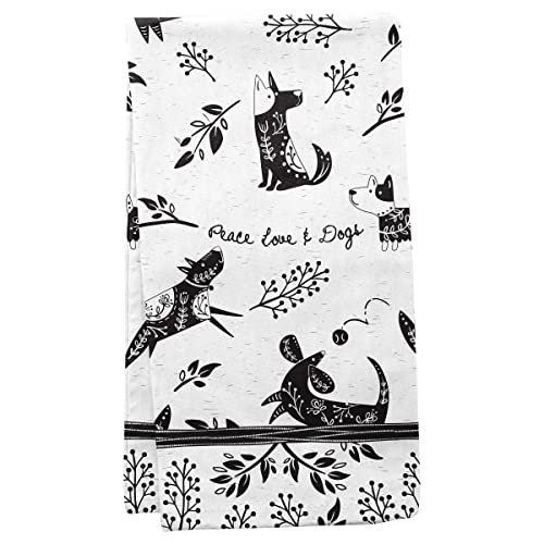 Karma Gifts Black and White Boho Tea Towel, Dog, 28" L x 20" W