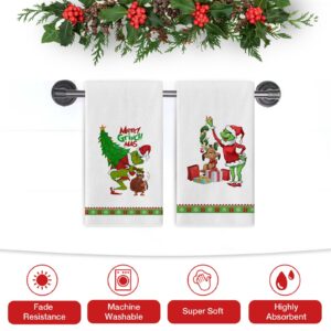 Seliem Merry Christmas Decorative Kitchen Dish Towel, Funny Red Green Xmas Tree Dog Bath Fingertip Towel Tea Bar Hand Drying Cloth, Winter Holiday Puppy Farmhouse Decor Home Decorations 18 x 26 Inch