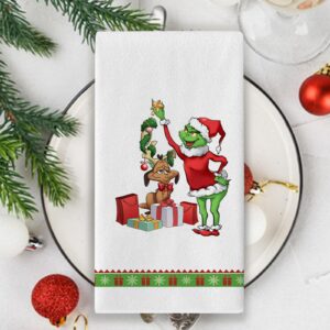 Seliem Merry Christmas Decorative Kitchen Dish Towel, Funny Red Green Xmas Tree Dog Bath Fingertip Towel Tea Bar Hand Drying Cloth, Winter Holiday Puppy Farmhouse Decor Home Decorations 18 x 26 Inch