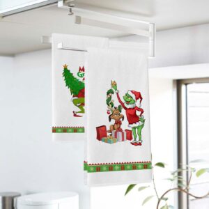 Seliem Merry Christmas Decorative Kitchen Dish Towel, Funny Red Green Xmas Tree Dog Bath Fingertip Towel Tea Bar Hand Drying Cloth, Winter Holiday Puppy Farmhouse Decor Home Decorations 18 x 26 Inch