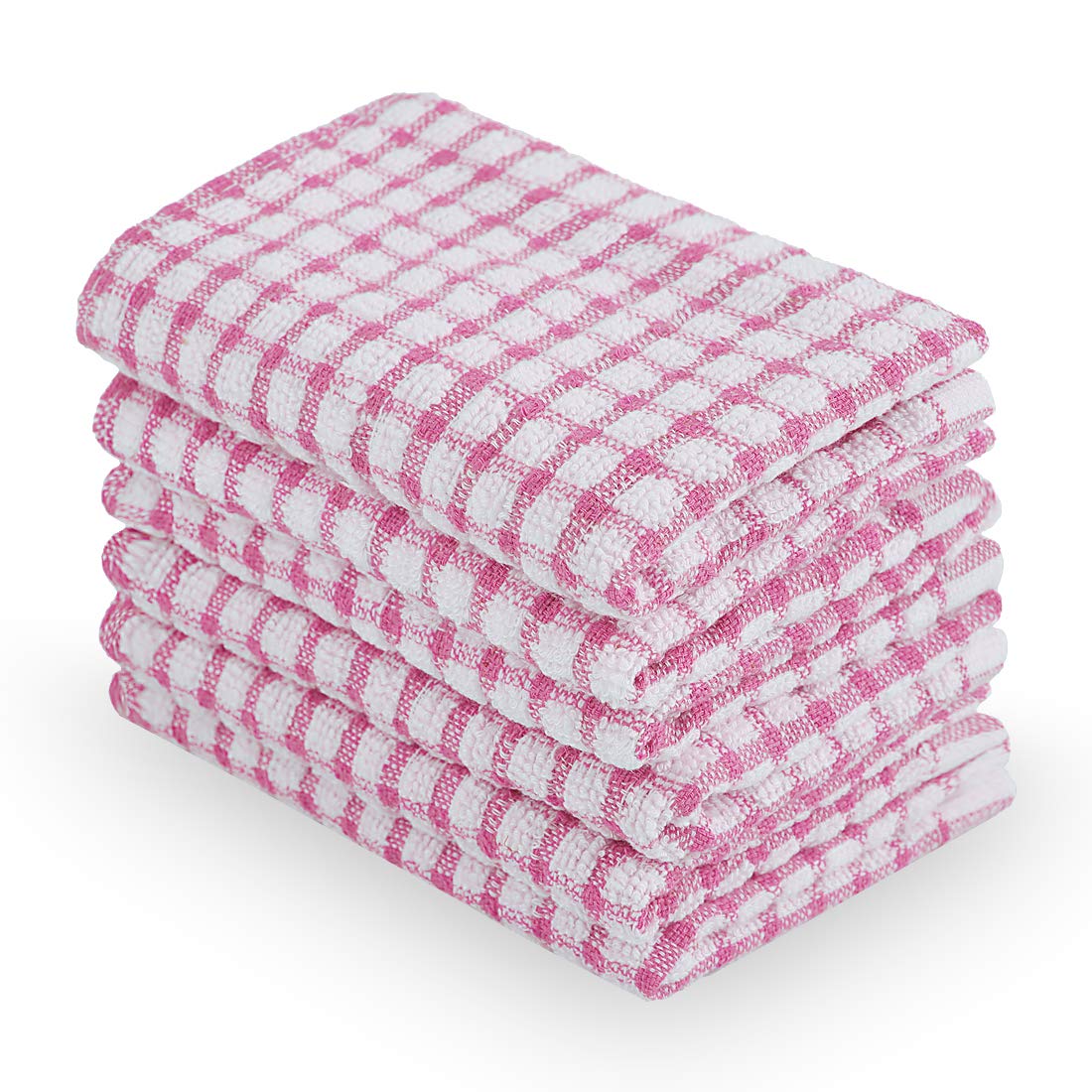 uxcell Cotton Terry Small Kitchen Dish Cloth, Absorbent and Quick Drying Cleaning Dish Rags, 15 x 10.5 Inches, Pack of 6, Pink