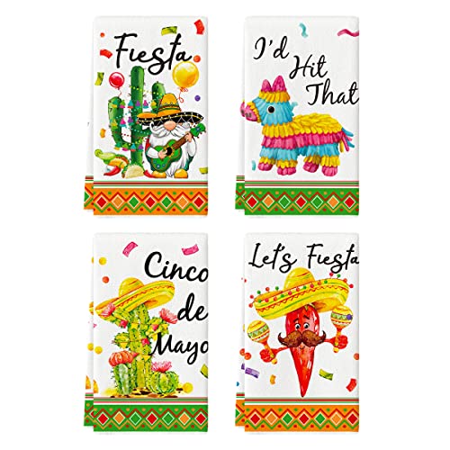 Artoid Mode Fiesta Cactus Gnome Hobby Horse Pepper Morocco Kitchen Towels Dish Towels, 18x26 Inch Seasonal Cinco de Mayo Decoration Hand Towels Set of 4