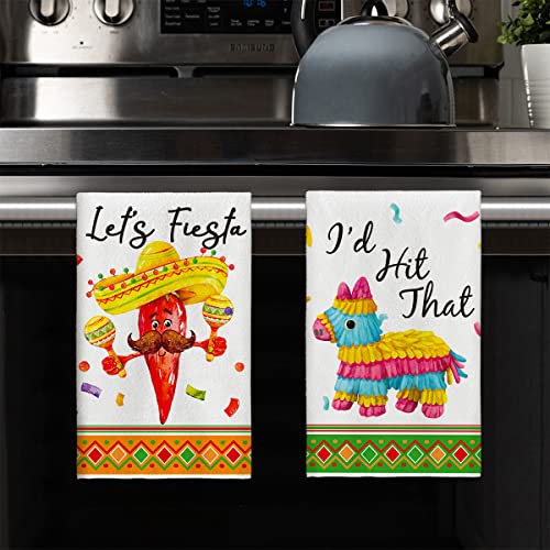 Artoid Mode Fiesta Cactus Gnome Hobby Horse Pepper Morocco Kitchen Towels Dish Towels, 18x26 Inch Seasonal Cinco de Mayo Decoration Hand Towels Set of 4