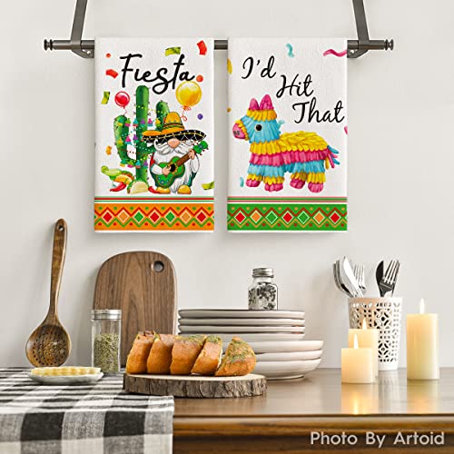 Artoid Mode Fiesta Cactus Gnome Hobby Horse Pepper Morocco Kitchen Towels Dish Towels, 18x26 Inch Seasonal Cinco de Mayo Decoration Hand Towels Set of 4