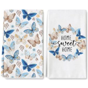 anydesign butterfly kitchen dish towel 18 x 28 watercolor butterfly dishcloth home sweet home decorative hand drying tea towel for spring cooking baking bathroom cleaning wipes, set of 2