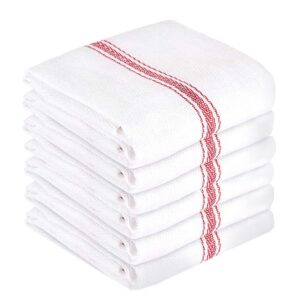 Nouvelle Legende Cotton Kitchen and Dish Towels, 14.75 x 24.5 Inches, White with Red Herringbone Stripes, 6 Pack