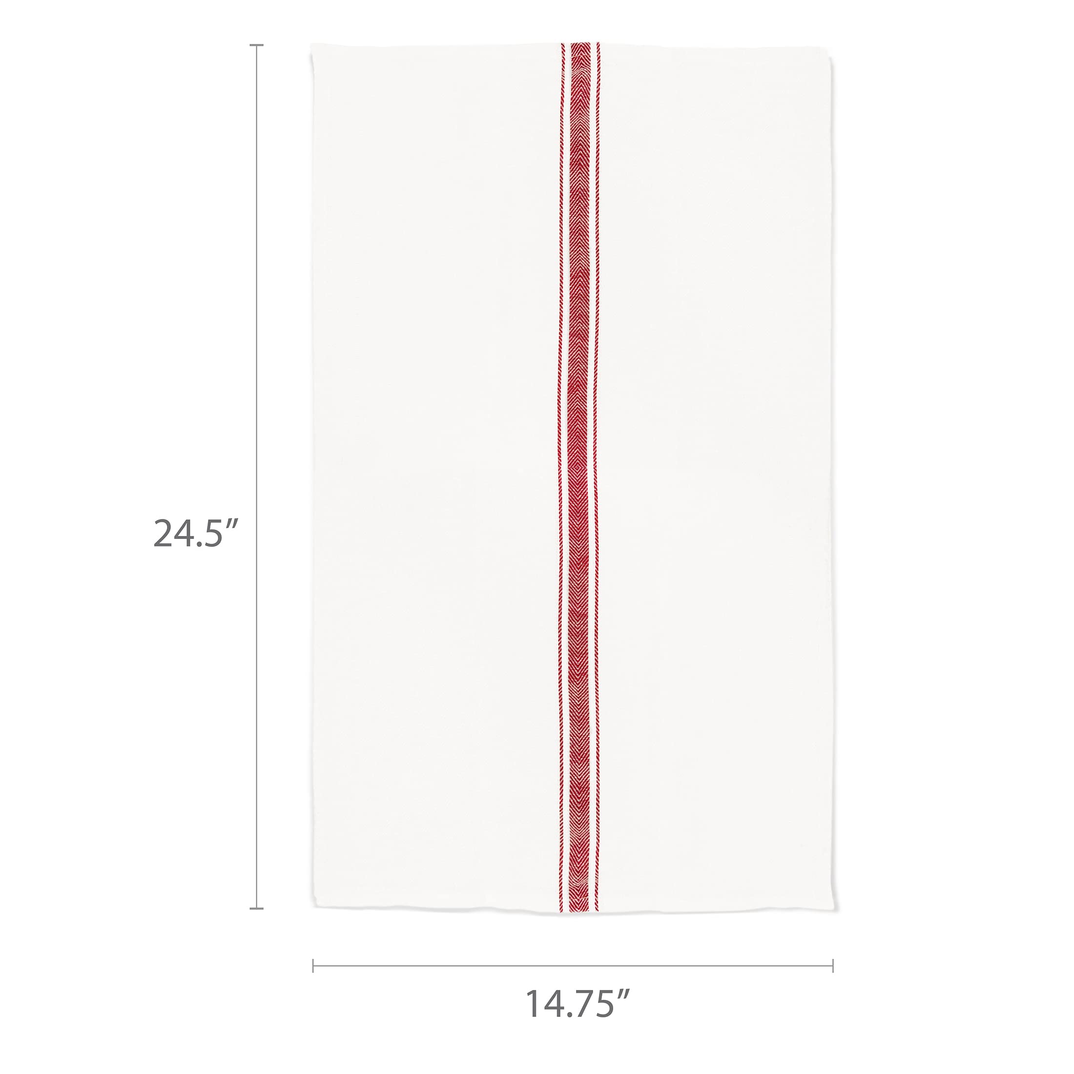 Nouvelle Legende Cotton Kitchen and Dish Towels, 14.75 x 24.5 Inches, White with Red Herringbone Stripes, 6 Pack
