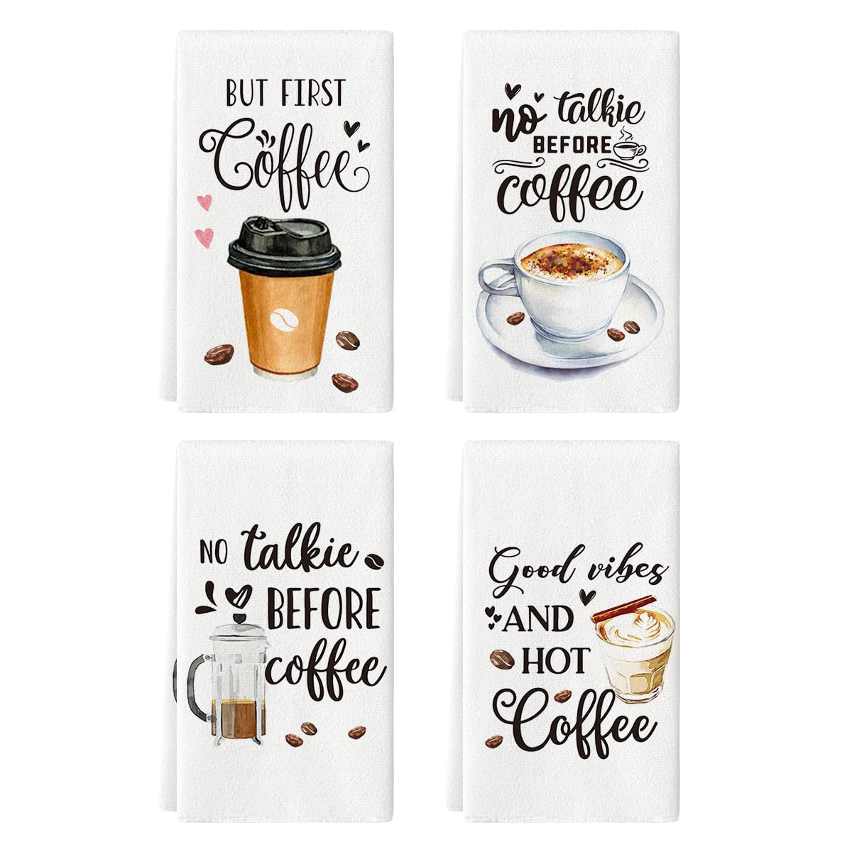 Artoid Mode But First Coffee Kitchen Towels Dish Towels, 18x26 Inch Seasonal Wedding Mug Coffee Bean bar Decoration Hand Towels Set of 4