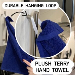 ELOMELO 100% Cotton Kitchen Towel Set with Hanging Loop - Terry, Waffle, Flat Combo Dish Towels for Kitchen - Check, Stripe, Plain Tea Towel Pack of 4, 25x16 in Blue White