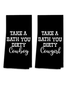 ohsul take a bath you dirty cowboy and cowgirl highly absorbent bath towels set of 2,funny bathroom humor towels set,western gifts,cowboy cowgirl teen girls boys gifts,couples gifts