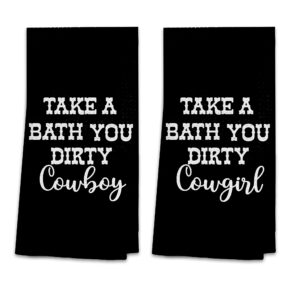 OHSUL Take A Bath You Dirty Cowboy and Cowgirl Highly Absorbent Bath Towels Set of 2,Funny Bathroom Humor Towels Set,Western Gifts,Cowboy Cowgirl Teen Girls Boys Gifts,Couples Gifts