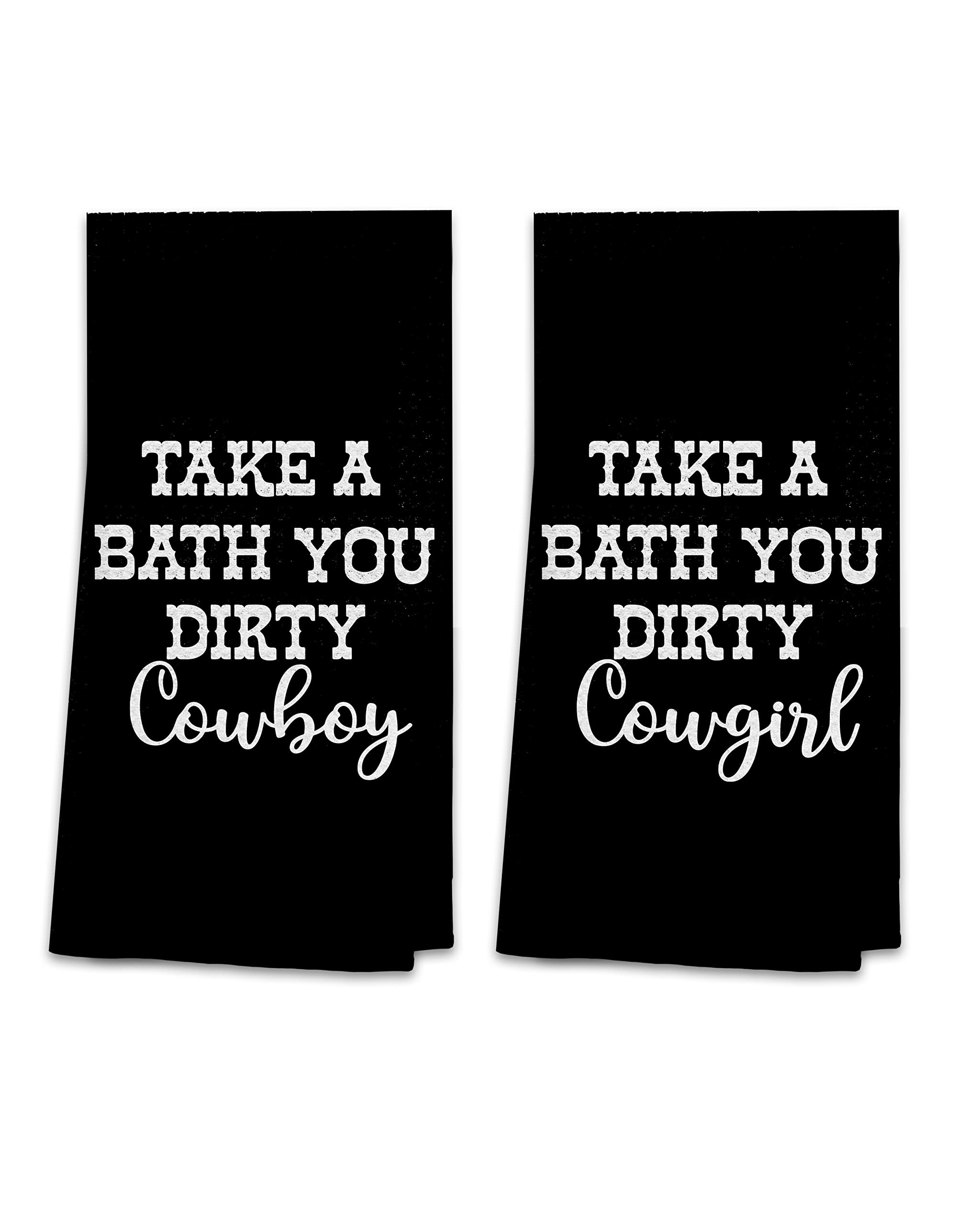 OHSUL Take A Bath You Dirty Cowboy and Cowgirl Highly Absorbent Bath Towels Set of 2,Funny Bathroom Humor Towels Set,Western Gifts,Cowboy Cowgirl Teen Girls Boys Gifts,Couples Gifts