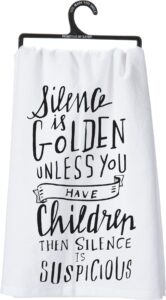 primitives by kathy lol cotton dish towel, silence is golden small