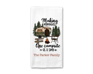canary road personalized rv camping dish towel | making memories towel | travel trailer gift | camper accessories | dish towel | camper decor