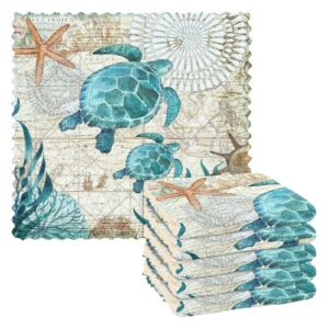 senya vintage ocean sea turtle starfish map print dish cloths 6 pack dish towels reusable cleaning cloths kitchen hand towels