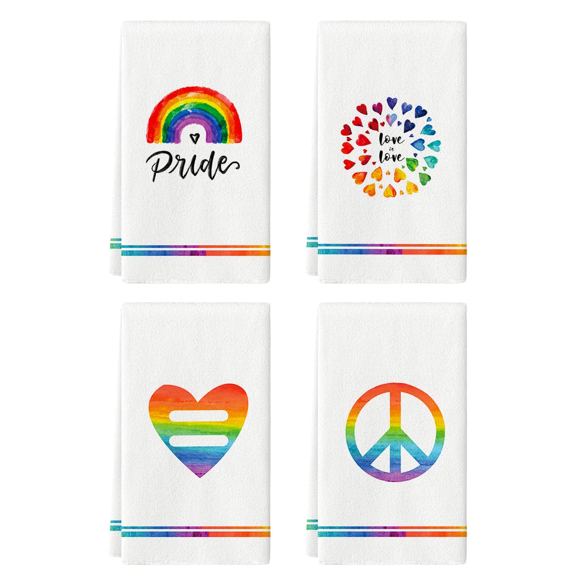 Artoid Mode Watercolor Love Heart Rainbow Love is Love LGBT Home Kitchen Dish Towels, 18 x 26 Inch Ultra Absorbent Coffee Tea Bar Hand Towels Bathroom Gift for Cooking Baking Set of 4