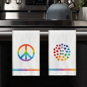 Artoid Mode Watercolor Love Heart Rainbow Love is Love LGBT Home Kitchen Dish Towels, 18 x 26 Inch Ultra Absorbent Coffee Tea Bar Hand Towels Bathroom Gift for Cooking Baking Set of 4