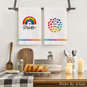 Artoid Mode Watercolor Love Heart Rainbow Love is Love LGBT Home Kitchen Dish Towels, 18 x 26 Inch Ultra Absorbent Coffee Tea Bar Hand Towels Bathroom Gift for Cooking Baking Set of 4