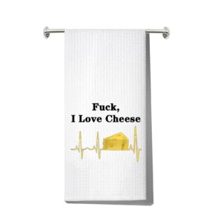 LEVLO Funny Cheese Kitchen Towel Cheese Lover Gift I Love Cheese Tea Towels Housewarming Gift Waffle Weave Kitchen Decor Dish Towels with Sayings (I Love Cheese)