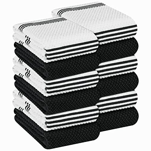 Oakias Kitchen Towels Black (12 Pack, 16 x 26 Inches) – Cotton Kitchen Hand Towels – Highly Absorbent & Quick Drying Dish Towels – Pop Corn Style…