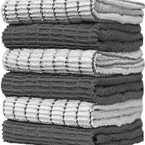 Pack of 6 Premium Bright Kitchen Towels Set - Striped Chef Weave Kitchen Hand Towels - Large, 380 GSM, Extra Absorbent - Dish Towels for Drying Dishes - Cotton Tea Towels - Kitchen Hand Towels - Grey