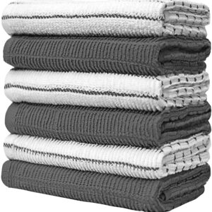 Pack of 6 Premium Bright Kitchen Towels Set - Striped Chef Weave Kitchen Hand Towels - Large, 380 GSM, Extra Absorbent - Dish Towels for Drying Dishes - Cotton Tea Towels - Kitchen Hand Towels - Grey