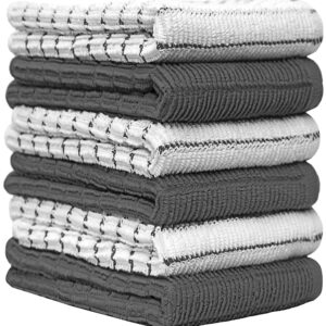 Pack of 6 Premium Bright Kitchen Towels Set - Striped Chef Weave Kitchen Hand Towels - Large, 380 GSM, Extra Absorbent - Dish Towels for Drying Dishes - Cotton Tea Towels - Kitchen Hand Towels - Grey