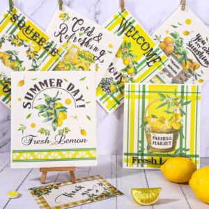 AnyDesign 6Pcs Lemon Swedish Kitchen Dishcloths Summer Fresh Lemons Dish Towels Yellow Lemon Pattern Cotton Absorbent Cleaning Cloth for Summer Holiday Home Party Housewarming, 6.7 x 7.7 Inch