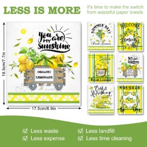 AnyDesign 6Pcs Lemon Swedish Kitchen Dishcloths Summer Fresh Lemons Dish Towels Yellow Lemon Pattern Cotton Absorbent Cleaning Cloth for Summer Holiday Home Party Housewarming, 6.7 x 7.7 Inch