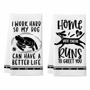 homythe dog mom gifts for women, black dog decor for dog lovers, 2 pack waffle weave kitchen towels, funny dog dish towels, farmhouse tea towels - cute birthday christmas housewarming gift