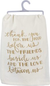 primitives by kathy hand lettered fall-inspired metallic dish towel, 28 x 28-inch, thank you for the food before us