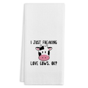 i just freaking love cows ok funny kitchen towels tea towels,16 x 24 inches cotton modern dish towels dishcloths,dish cloth flour sack hand towel for farmhouse kitchen decor,farm animal lovers gifts
