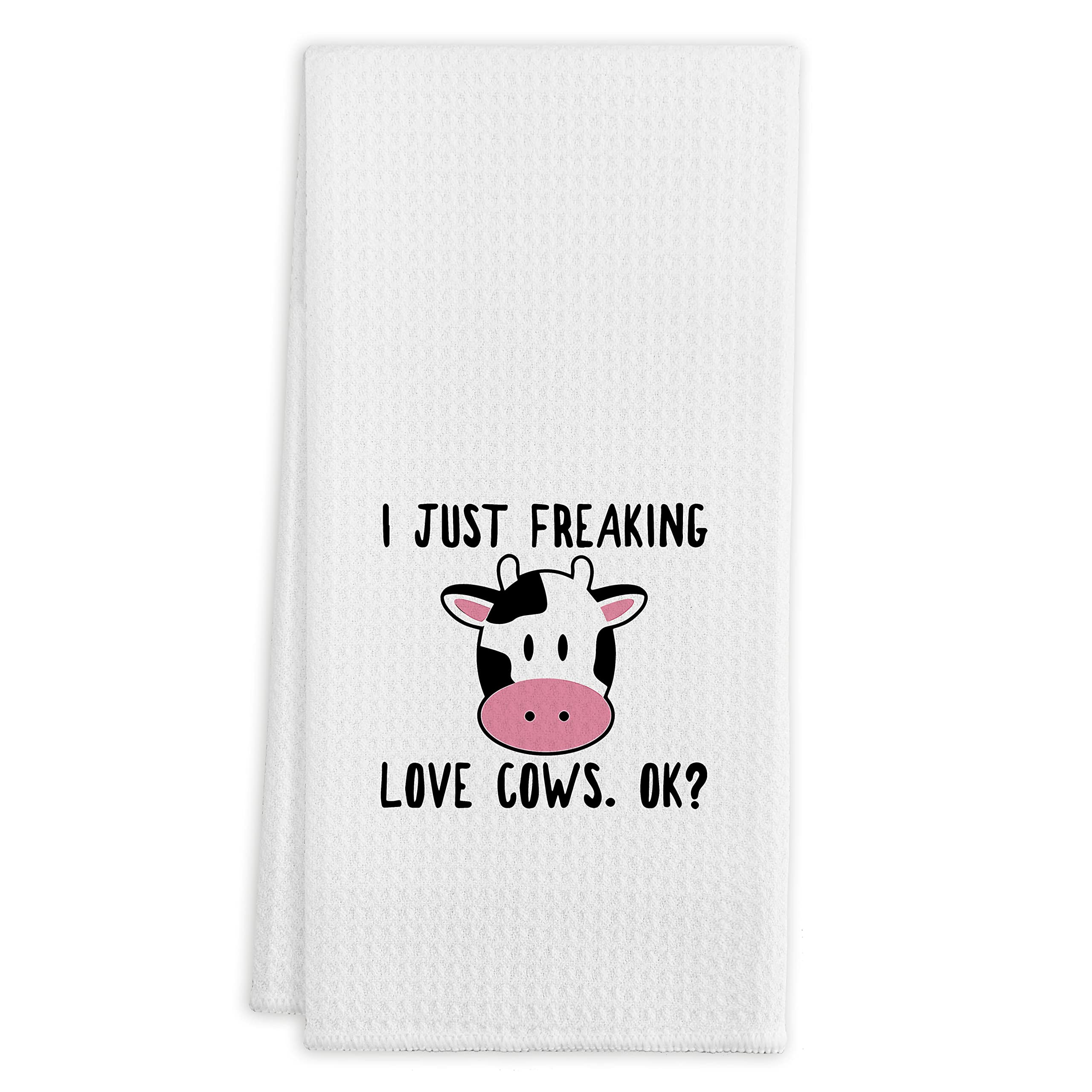 I Just Freaking Love Cows OK Funny Kitchen Towels Tea Towels,16 X 24 Inches Cotton Modern Dish Towels Dishcloths,Dish Cloth Flour Sack Hand Towel for Farmhouse Kitchen Decor,Farm Animal Lovers Gifts