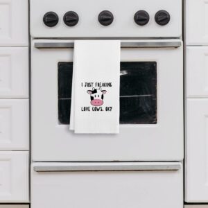 I Just Freaking Love Cows OK Funny Kitchen Towels Tea Towels,16 X 24 Inches Cotton Modern Dish Towels Dishcloths,Dish Cloth Flour Sack Hand Towel for Farmhouse Kitchen Decor,Farm Animal Lovers Gifts