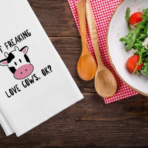 I Just Freaking Love Cows OK Funny Kitchen Towels Tea Towels,16 X 24 Inches Cotton Modern Dish Towels Dishcloths,Dish Cloth Flour Sack Hand Towel for Farmhouse Kitchen Decor,Farm Animal Lovers Gifts