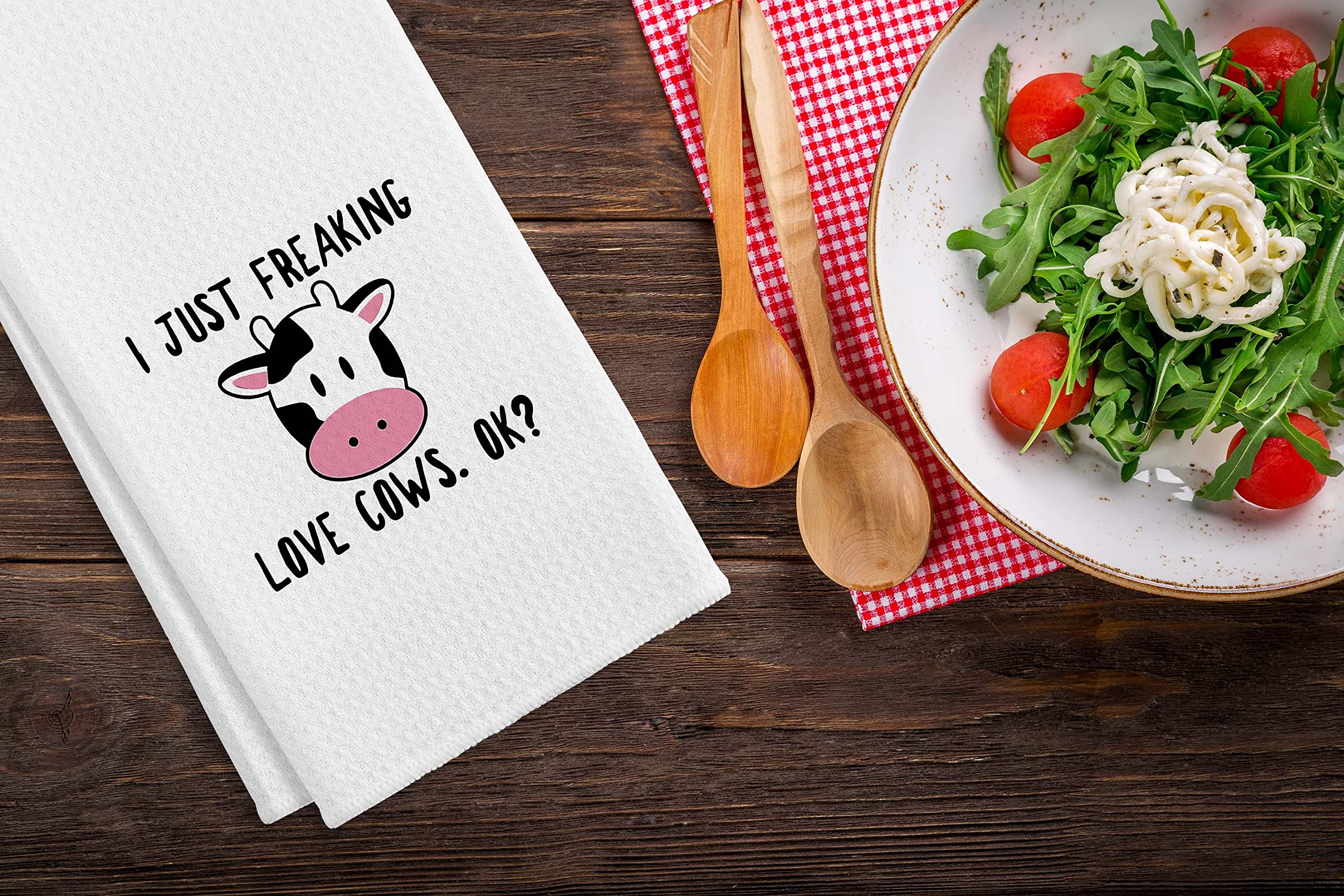 I Just Freaking Love Cows OK Funny Kitchen Towels Tea Towels,16 X 24 Inches Cotton Modern Dish Towels Dishcloths,Dish Cloth Flour Sack Hand Towel for Farmhouse Kitchen Decor,Farm Animal Lovers Gifts