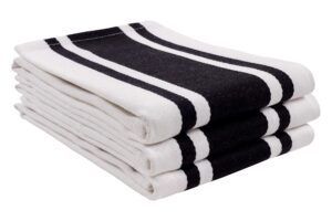 kaf home union stripe kitchen dish towel set of 3, plush, absorbent, 100-percent cotton, 18 x 28-inch (black)