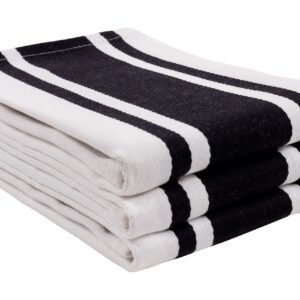 KAF Home Union Stripe Kitchen Dish Towel Set of 3, Plush, Absorbent, 100-Percent Cotton, 18 x 28-inch (Black)