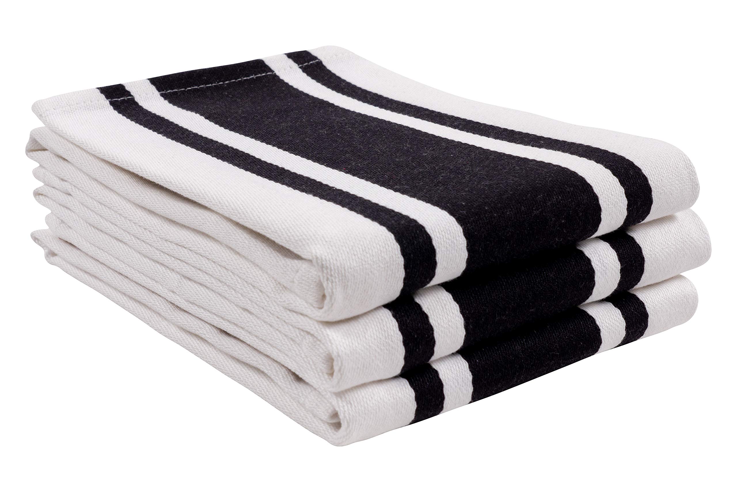 KAF Home Union Stripe Kitchen Dish Towel Set of 3, Plush, Absorbent, 100-Percent Cotton, 18 x 28-inch (Black)