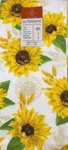 la patisserie plush, absorbent kitchen towels set sunflowers 18" x 28" 100% cotton multi color