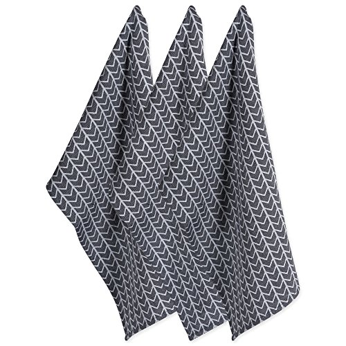 DII Herringbone Kitchen Collection, Dishtowel Set, 18x28, Black & White, 3 Piece