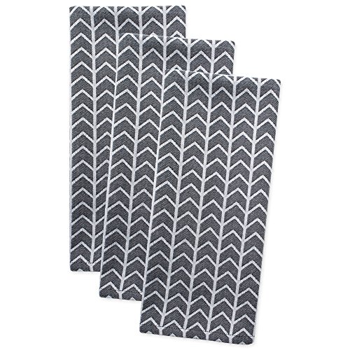 DII Herringbone Kitchen Collection, Dishtowel Set, 18x28, Black & White, 3 Piece