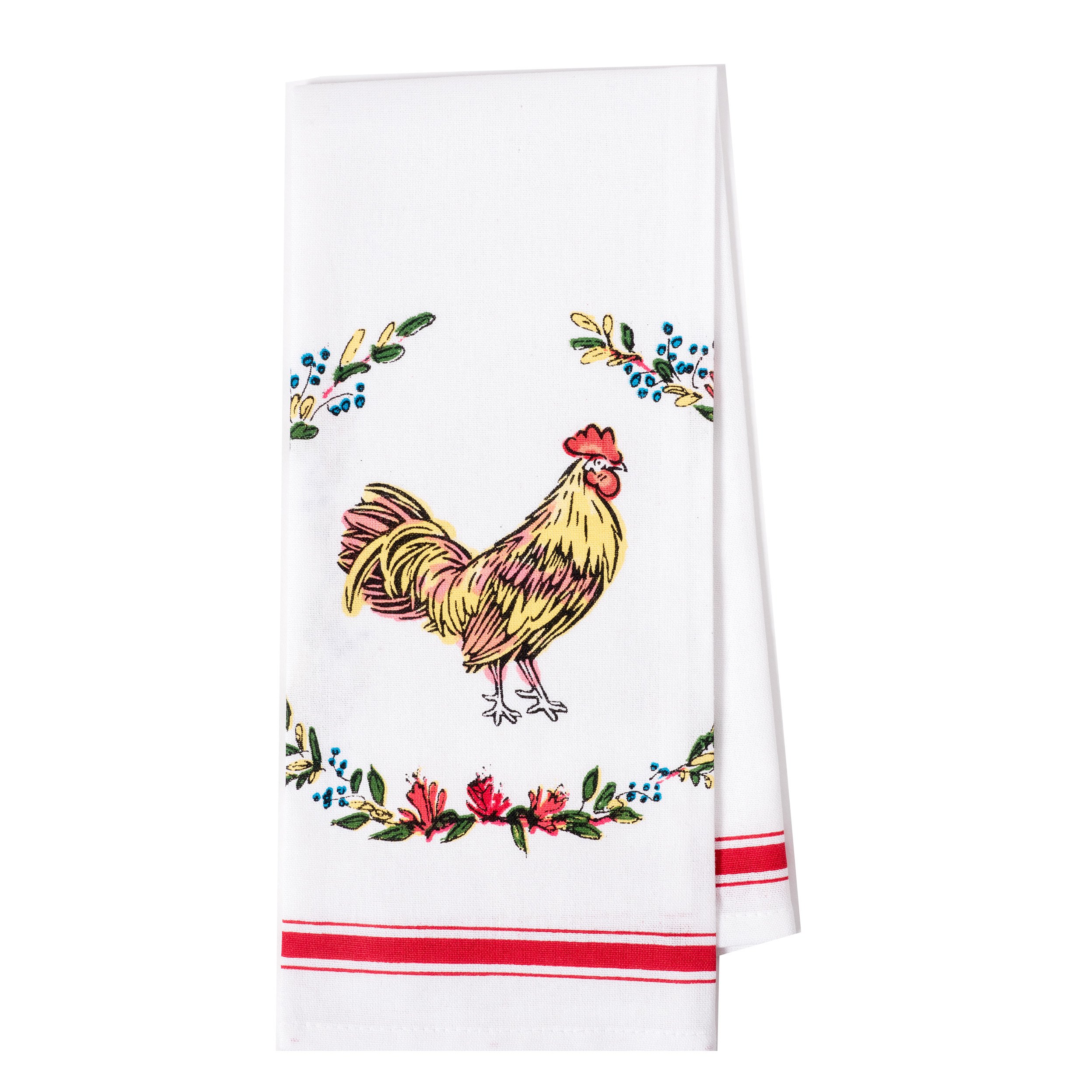 KAF Home Pantry Rooster Kitchen Dish Towel Set of 4, 100-Percent Cotton, 18 x 28-inch