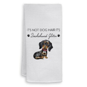 hiwx funny dog quote it's not dog hair it's dachshund glitter decorative kitchen towels and dish towels, funny dachshund dog sayings hand towels tea towel for bathroom kitchen decor 16×24 inches