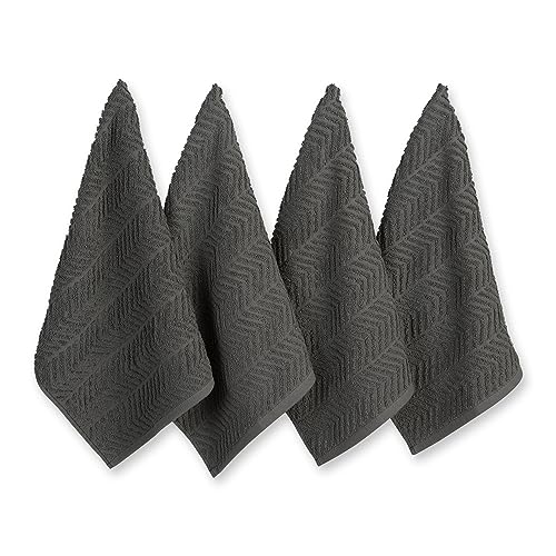 DII Luxury Barmop Collection Chevron Dishtowel Set, Gray, 16x19, 4 Piece