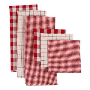 dii heavy duty kitchen towels collection long lasting quality, cotton dish towel, 18x28; dish cloth, 13x13, holiday red checks, 6 piece