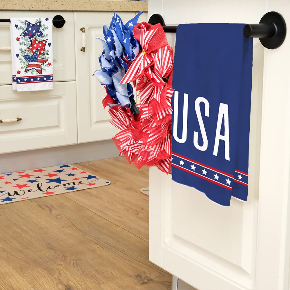 GEEORY Kitchen Towels for 4th of July Decorations Stars and Stripes USA Patriotic Dish Towels 18x26 Inch Ultra Absorbent Bar Drying Cloth Hand Towel for Kitchen Bathroom Party Home Set of 2 GD086