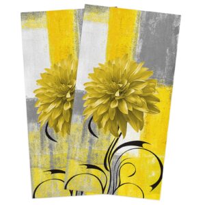 chic decor home kitchen towels yellow dahlia flowers tea towel microfiber absorbent washable floral abstract gray white hand dish cleaning cloth for kitchen bathroom, 18 x 28 inch, dahlia4050, 2-pack