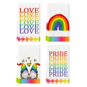 artoid mode watercolor rainbow love pride gnomes lgbt home kitchen dish towels, 18 x 26 inch ultra absorbent coffee tea bar hand towels bathroom gift for cooking baking set of 4