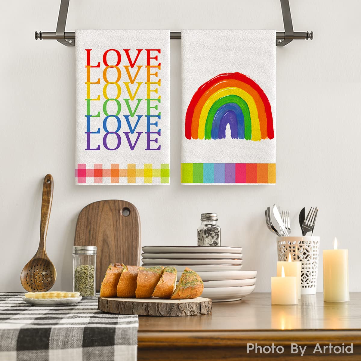 Artoid Mode Watercolor Rainbow Love Pride Gnomes LGBT Home Kitchen Dish Towels, 18 x 26 Inch Ultra Absorbent Coffee Tea Bar Hand Towels Bathroom Gift for Cooking Baking Set of 4